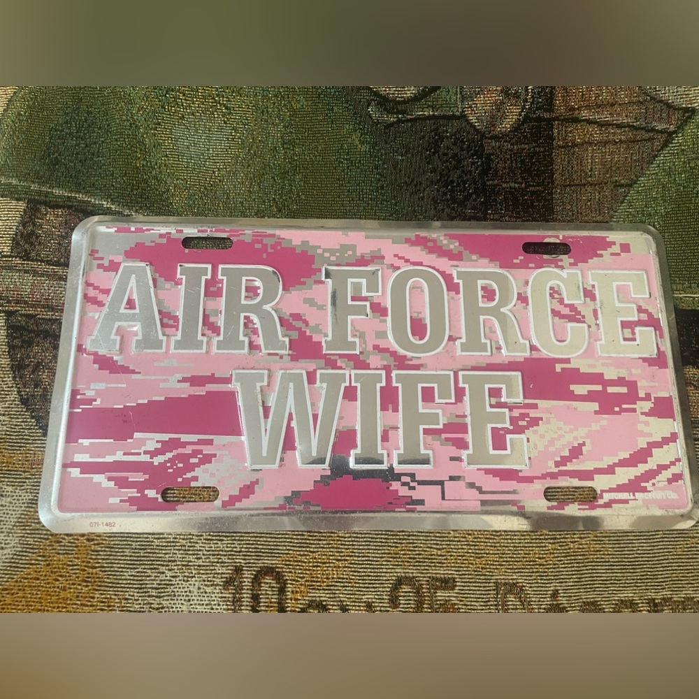 Air Force Wife Embossed Metal License Plate USAF Pink/ Mauve Car Tag